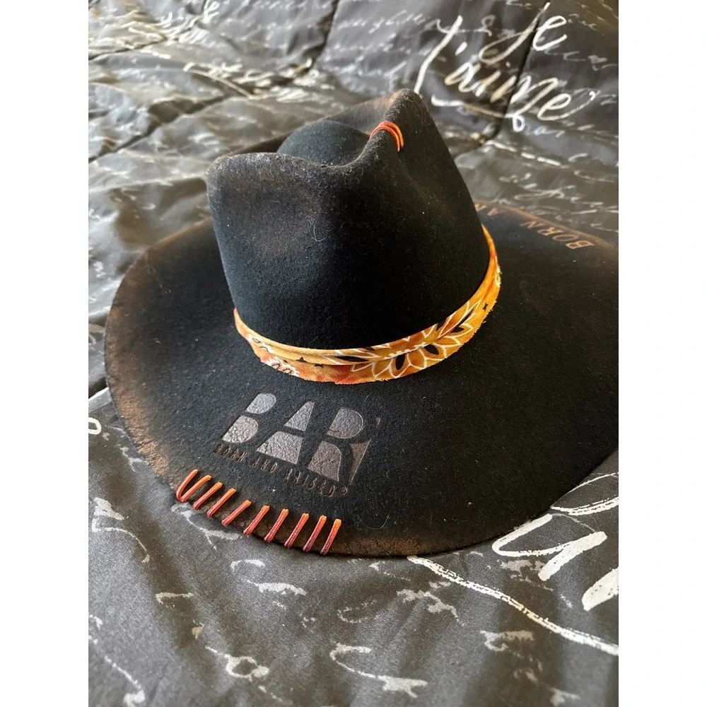 Patina Born and Raised Wool Felt Fedora Hat Black Distressed Western Bandana S